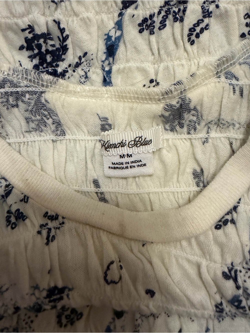 White Top with Navy Floral Print